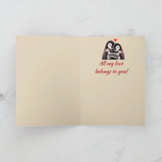 Aangepaste naam Liefde Schattigee Pinguïns Harten Feestdagen Kaart (Binnen)