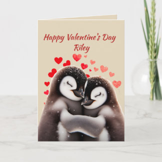 Aangepaste naam Liefde Schattigee Pinguïns Harten Feestdagen Kaart