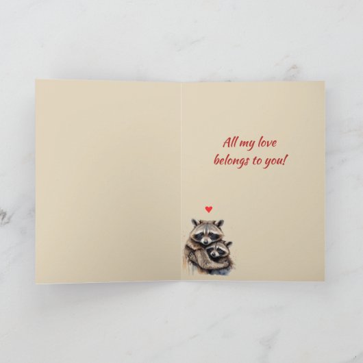 Aangepaste Naam Liefde Schattigee Wasbeer Dierlijk Feestdagen Kaart (Binnen)