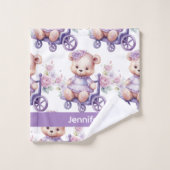 Aangepaste Naam Lila Teddy Bear Meisje Badhanddoek Bad Handdoek (Wasdoekje)