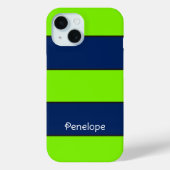 Aangepaste naam Lime Green Donkerblauwe strepen Case-Mate iPhone Case (Achterkant)