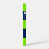 Aangepaste naam Lime Green Donkerblauwe strepen iPhone 15 Case (Linkerkant)