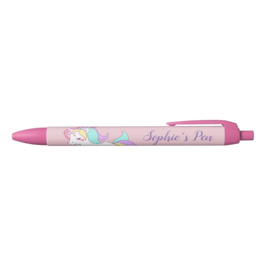 Aangepaste naam "Little Dreamweaver" Cute Unicorn  Zwarte Inkt Pen (Bovenkant)