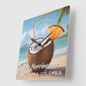 Aangepaste naam & locatie Coco Loco Vierkante Klok (Hoek)