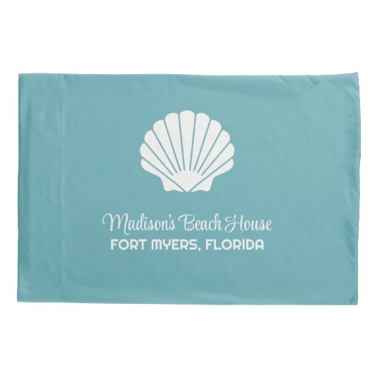 Aangepaste naam, locatie en kleur Seashell Kussensloop (Achterkant)