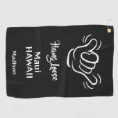 Aangepaste naam, locatie en kleur Shaka Golfhanddoek (Horizontaal)