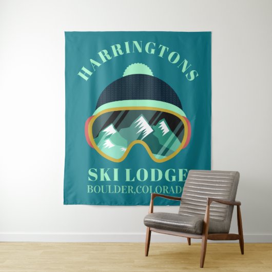 Aangepaste naam & locatie ski-masker wandkleed (In situ)