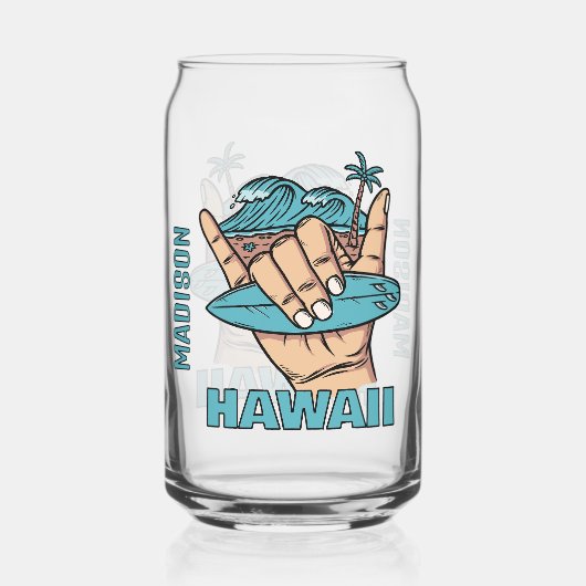 Aangepaste Naam & Locatie Surf Shaka Blikvorm Glas (Achterkant)