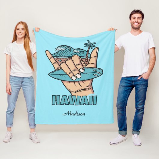 Aangepaste naam & locatie Surf Shaka Fleece Deken (In situ)
