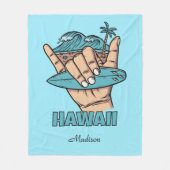 Aangepaste naam & locatie Surf Shaka Fleece Deken (Voorkant)
