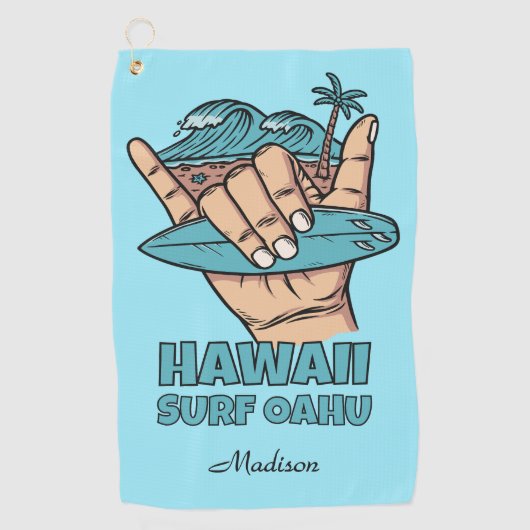 Aangepaste naam & locatie Surf Shaka Golfhanddoek (Voorkant)