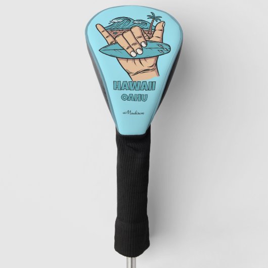Aangepaste naam & locatie Surf Shaka Golfheadcover (Voorkant)