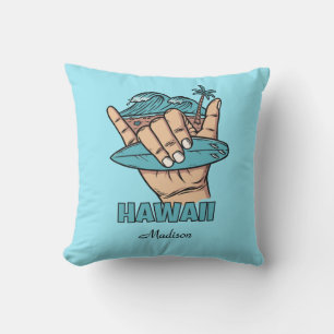 Aangepaste naam & locatie Surf Shaka Kussen