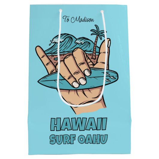 Aangepaste naam & locatie Surf Shaka Medium Cadeauzakje (Achterkant)