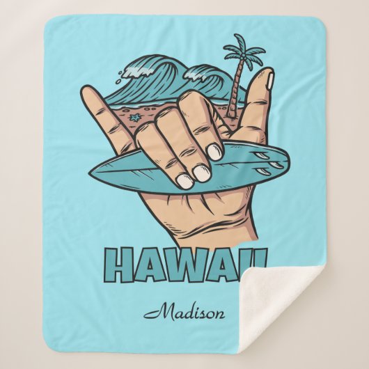 Aangepaste naam & locatie Surf Shaka Sherpa Deken (Voorkant)