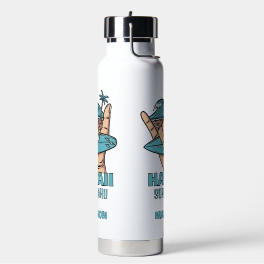 Aangepaste Naam & Locatie Surf Shaka Waterfles (Links)