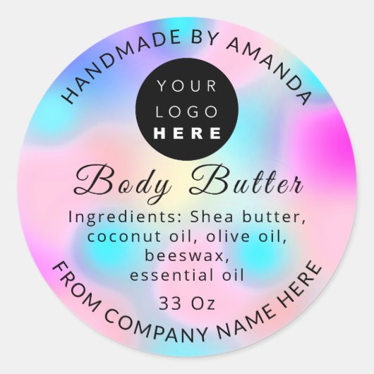 Aangepaste naam Logo Butter Cosmetics Holograf P Ronde Sticker (Voorkant)