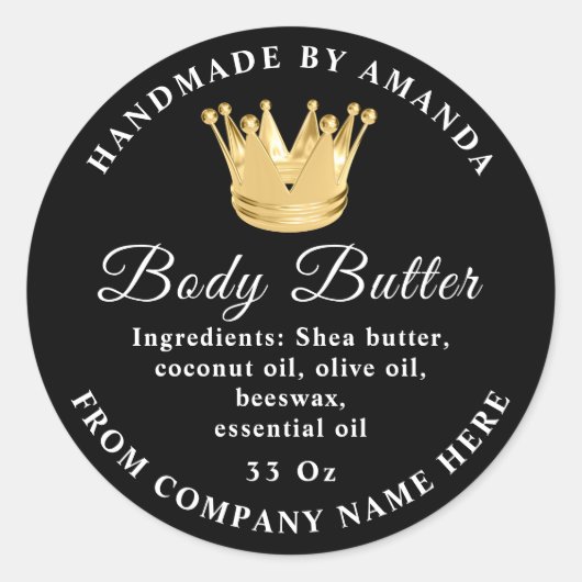 Aangepaste naam Logo Butter Scrub Gold Black Ronde Sticker (Voorkant)