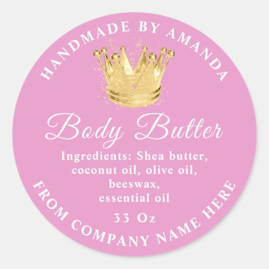 Aangepaste naam Logo Butter Scrub Gold Pink Ronde Sticker (Voorkant)