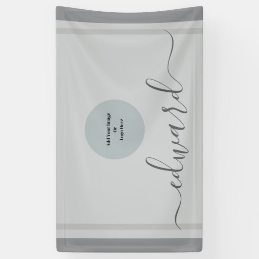 Aangepaste naam & Logo Simple Grey Spandoek (Verticaal)