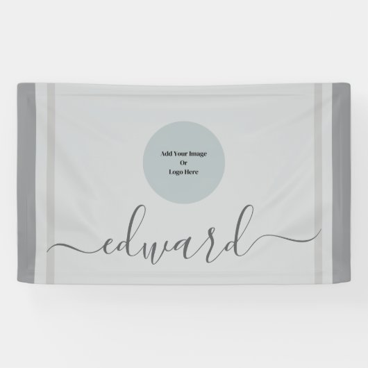 Aangepaste naam & Logo Simple Grey Spandoek (Horizontaal)