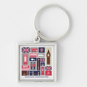 Aangepaste Naam Londen UK Pictogrammen Sleutelhanger