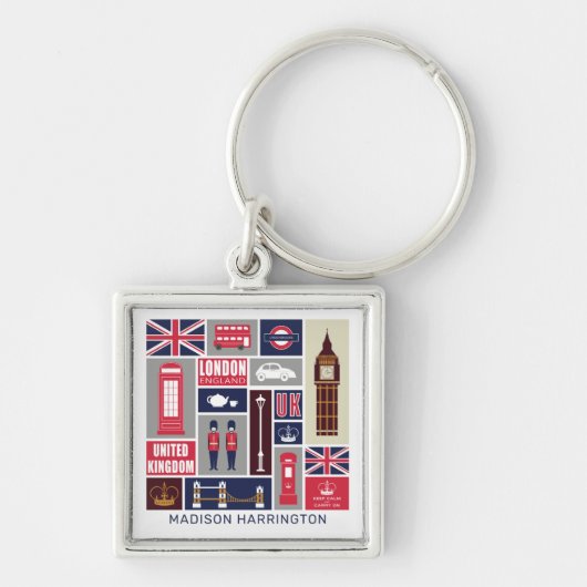 Aangepaste Naam Londen UK Pictogrammen Sleutelhanger (Voorkant)