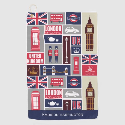 Aangepaste naam London UK Icons Golfhanddoek (Voorkant)