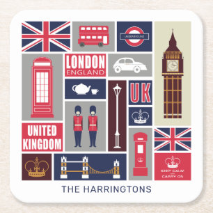Aangepaste naam London UK Icons Kartonnen Onderzetters