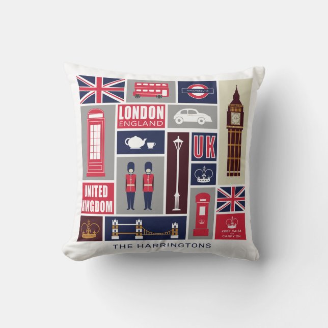 Aangepaste naam London UK Icons Kussen (Voorkant)