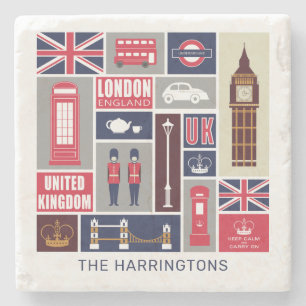 Aangepaste naam London UK Icons Stenen Onderzetter