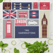 Aangepaste naam London UK Icons Theedoek (Gevouwen)