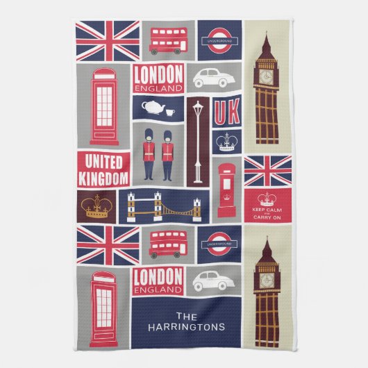 Aangepaste naam London UK Icons Theedoek (Verticaal)