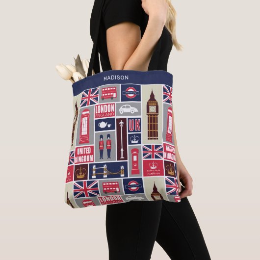 Aangepaste naam London UK Icons Tote Bag (Dichtbij)