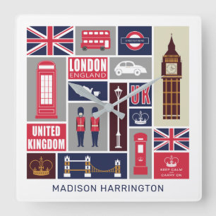 Aangepaste naam London UK Icons Vierkante Klok