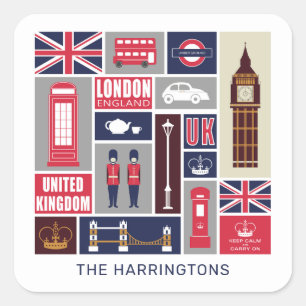 Aangepaste naam London UK Icons Vierkante Sticker