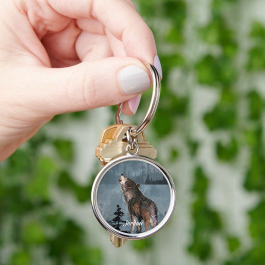 Aangepaste naam Lone Wolf Huilende Waterverf Sleutelhanger (Hand)