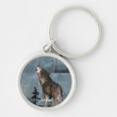 Aangepaste naam Lone Wolf Huilende Waterverf Sleutelhanger (Voorkant)