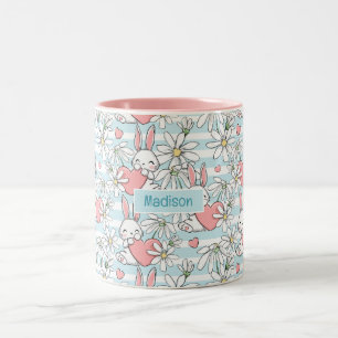 Aangepaste naam Love Bunnies Patroon Tweekleurige Koffiemok