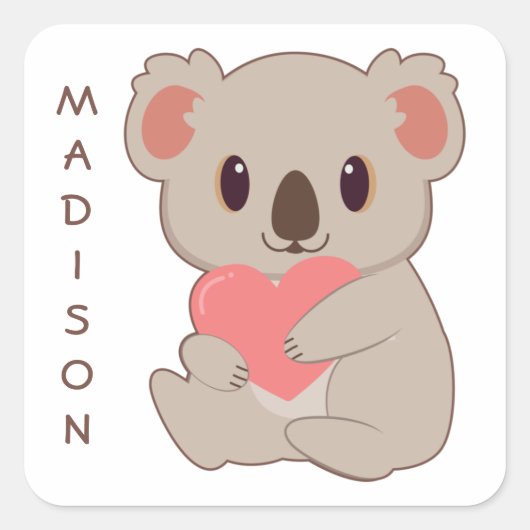 Aangepaste naam Love Koala Vierkante Sticker (Voorkant)