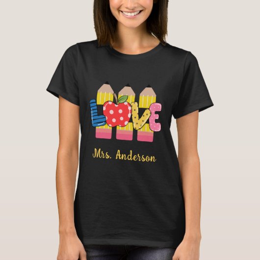 Aangepaste naam Love Pencil PreSchool Teacher T-shirt (Voorkant)