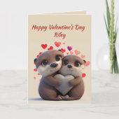 Aangepaste naam Love Schattige Otter Dieren Harten Feestdagen Kaart (Voorkant)