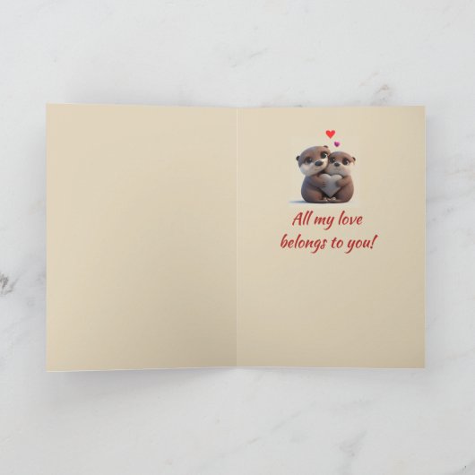 Aangepaste naam Love Schattige Otter Dieren Harten Feestdagen Kaart (Binnen)