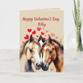 Aangepaste naam Love Schattigee Horses Animal Hear Feestdagen Kaart (Voorkant)