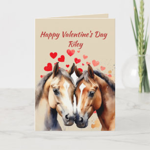 Aangepaste naam Love Schattigee Horses Animal Hear Feestdagen Kaart