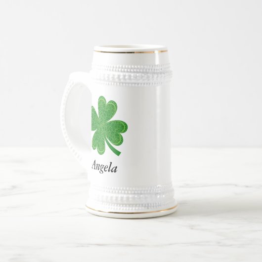 Aangepaste naam Lucky 4 Leaf Clover St. Patrick's Bierpul (Voorkant links)