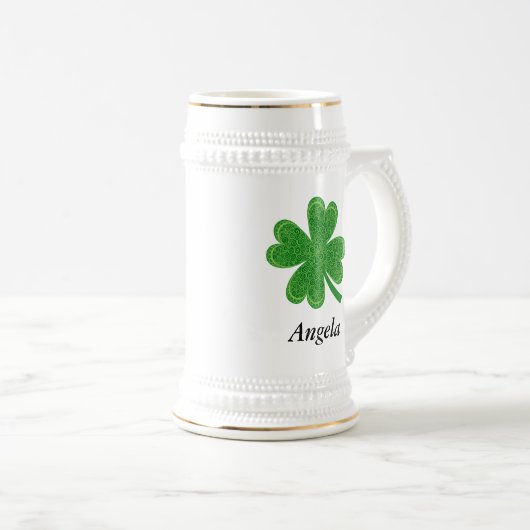 Aangepaste naam Lucky 4 Leaf Clover St. Patrick's Bierpul (Voorkant rechts)