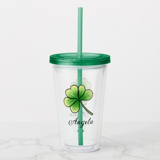 Aangepaste naam Lucky Clover St. Patrick's Day Acryl Drinkbeker (Voorkant)