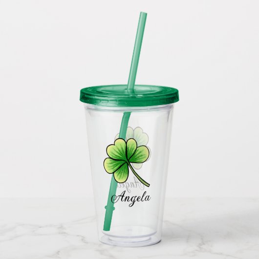 Aangepaste naam Lucky Clover St. Patrick's Day Acryl Drinkbeker (Achterkant)