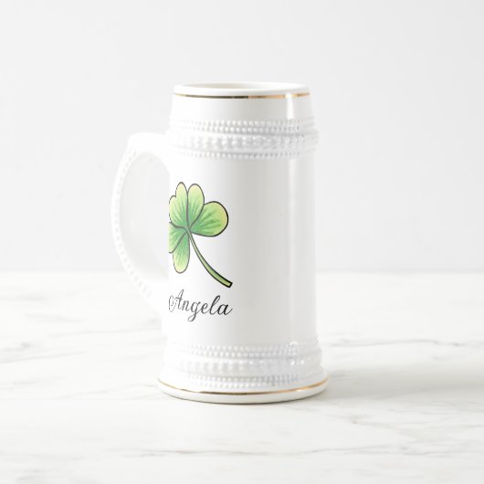 Aangepaste naam Lucky Clover St. Patrick's Day Bierpul (Voorkant links)